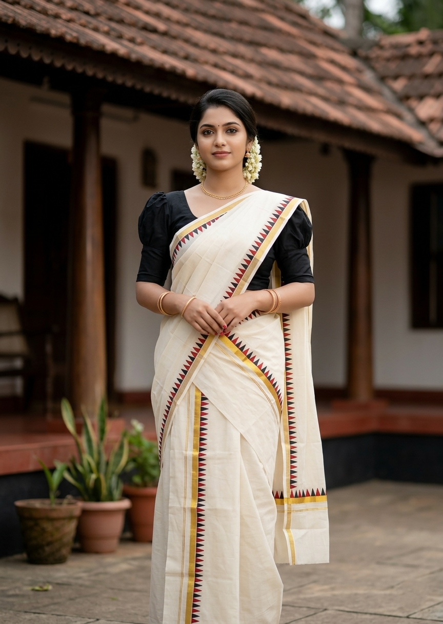 Southloom Cotton Single Kasavu Set Mundu (Mundu Neriyathum) With Red and Black Temple Border 2.80 Mtrs SL442