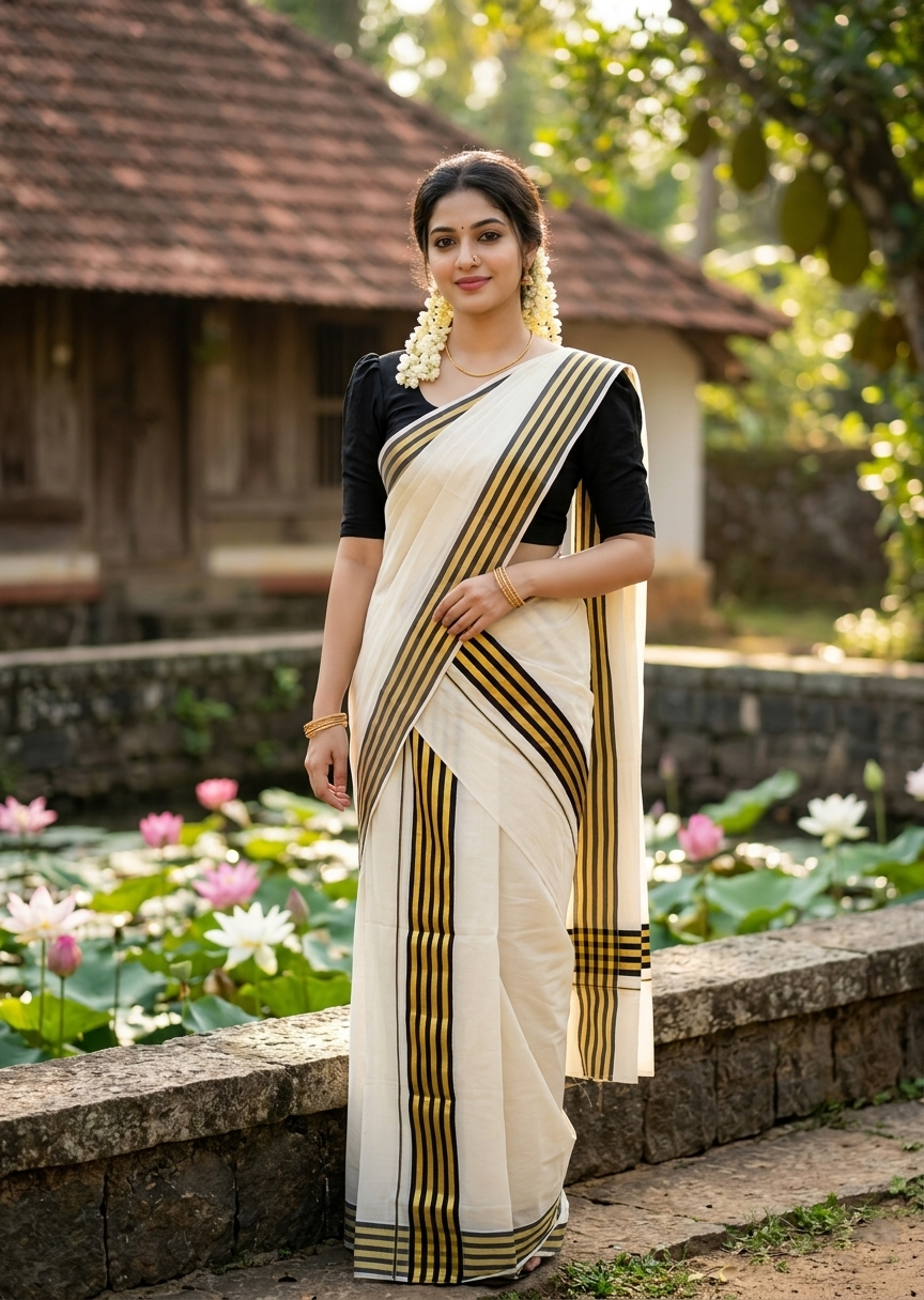 Southloom Cotton Single Kasavu Set Mundu (Mundu Neriyathum) With Gold Kasavu and Black Border 2.80 Mtrs SL463