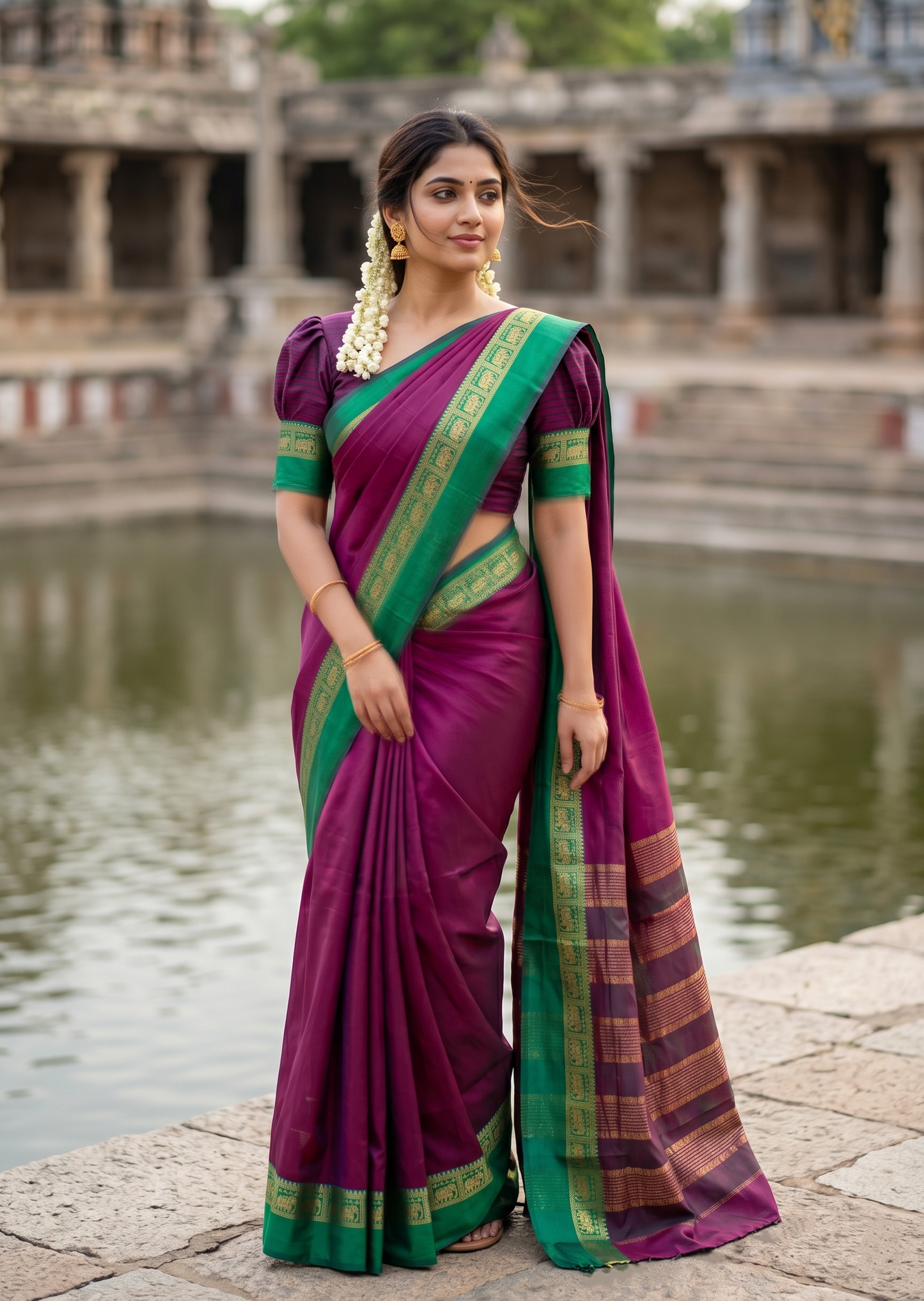 Southloom Kerala Semi Silk Narayan Pett Saree With Woven Work on the Boders With Purple