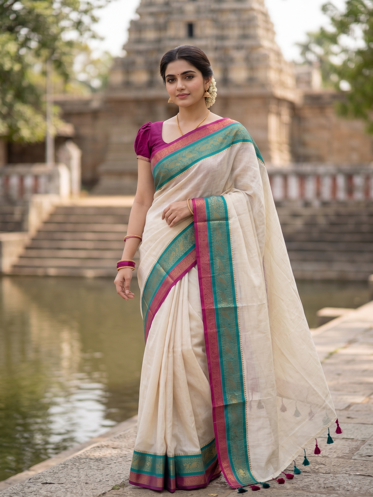 Southloom Mul Cotton 120 x 120 Soft Fabric Saree With Kanchi Border SL215
