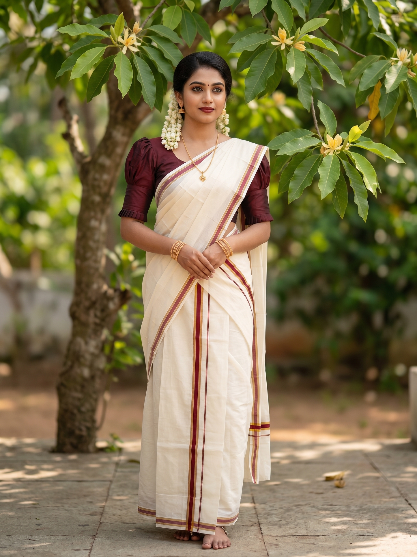Southloom Pure Cotton Kerala Single Set Mundu (Mundum Neriyathum) with Maroon Kasavu Border in 2.80 Mtrs  SLKK SL470