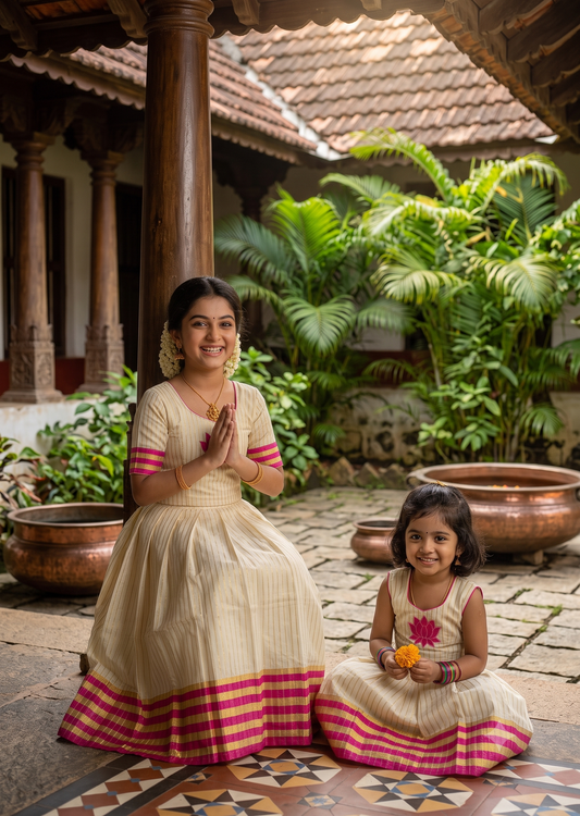 Southloom Kerala Cotton Kasavu Pavada Blouse with for Kids