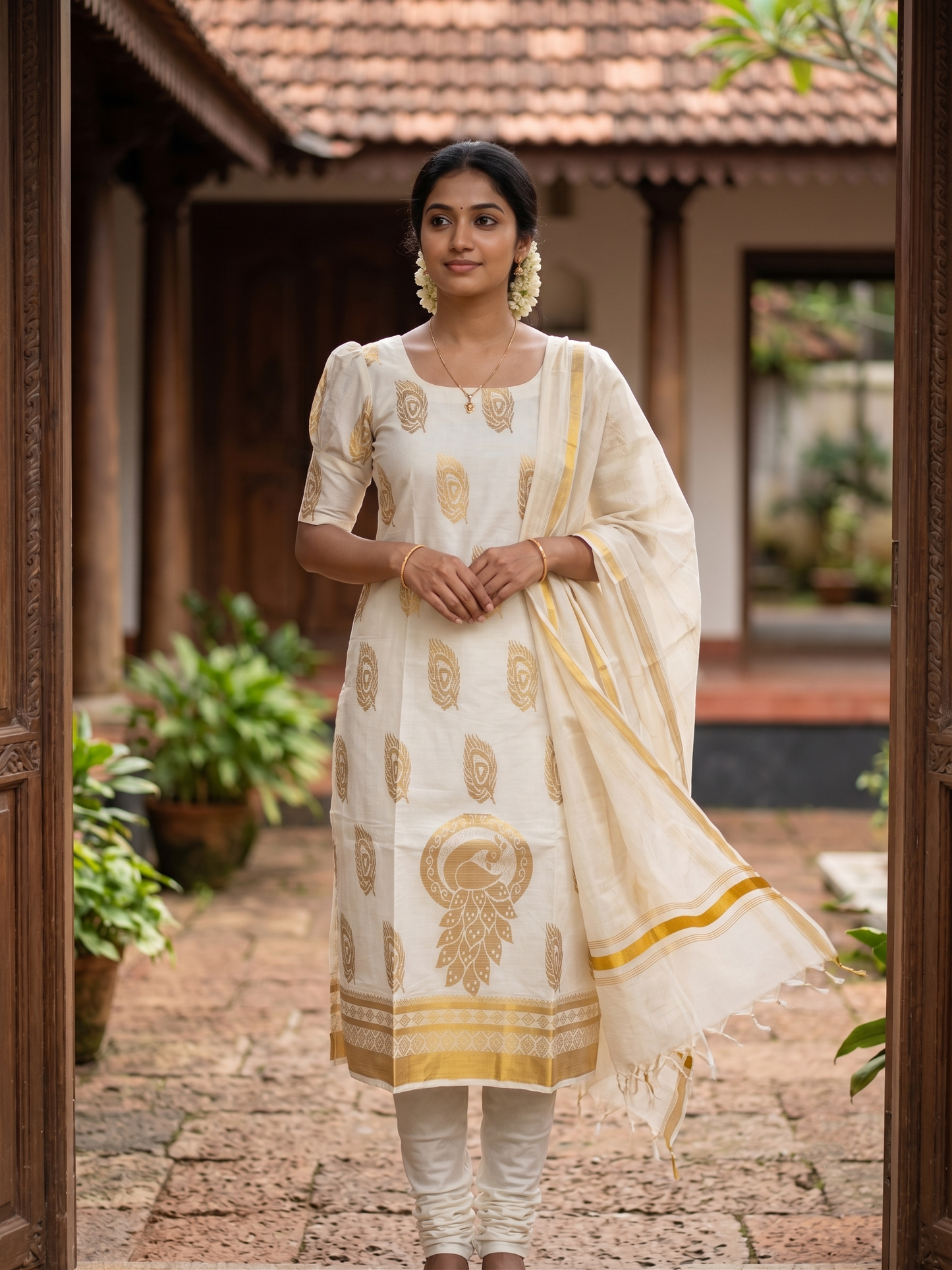 Southloom™ Cotton Churidar Salwar Suit Material with Woven Work (include Lines Shawl / Dupatta) SL566