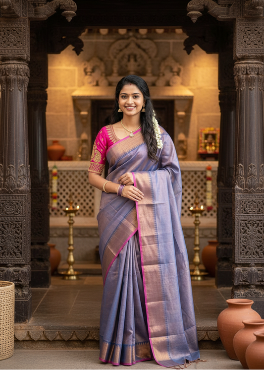 Tissue Mul Cotton Saree SL215
