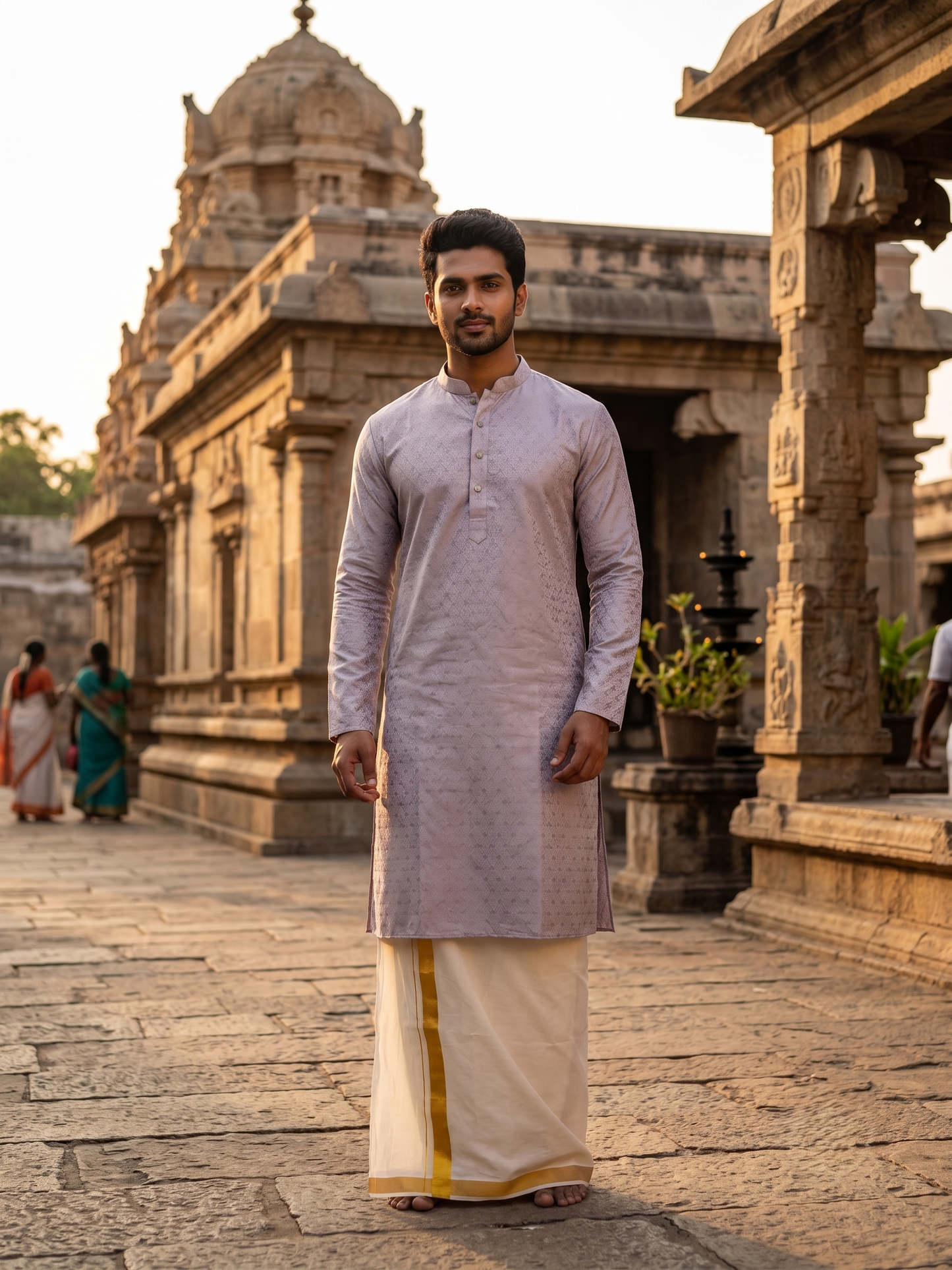 Southloom Grey Woven Patterns Semi Silk Long Kurta for Men SL591