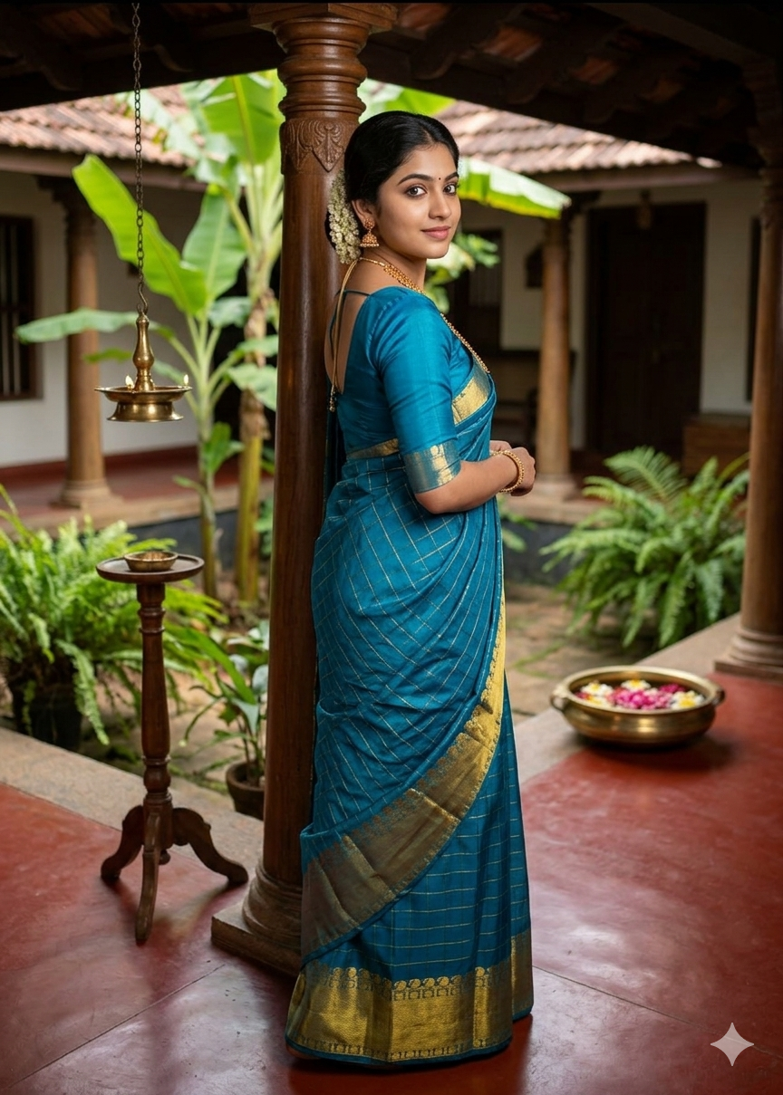 Southloom Semi Silk Saree with Check on Body in Sky Blue SL386