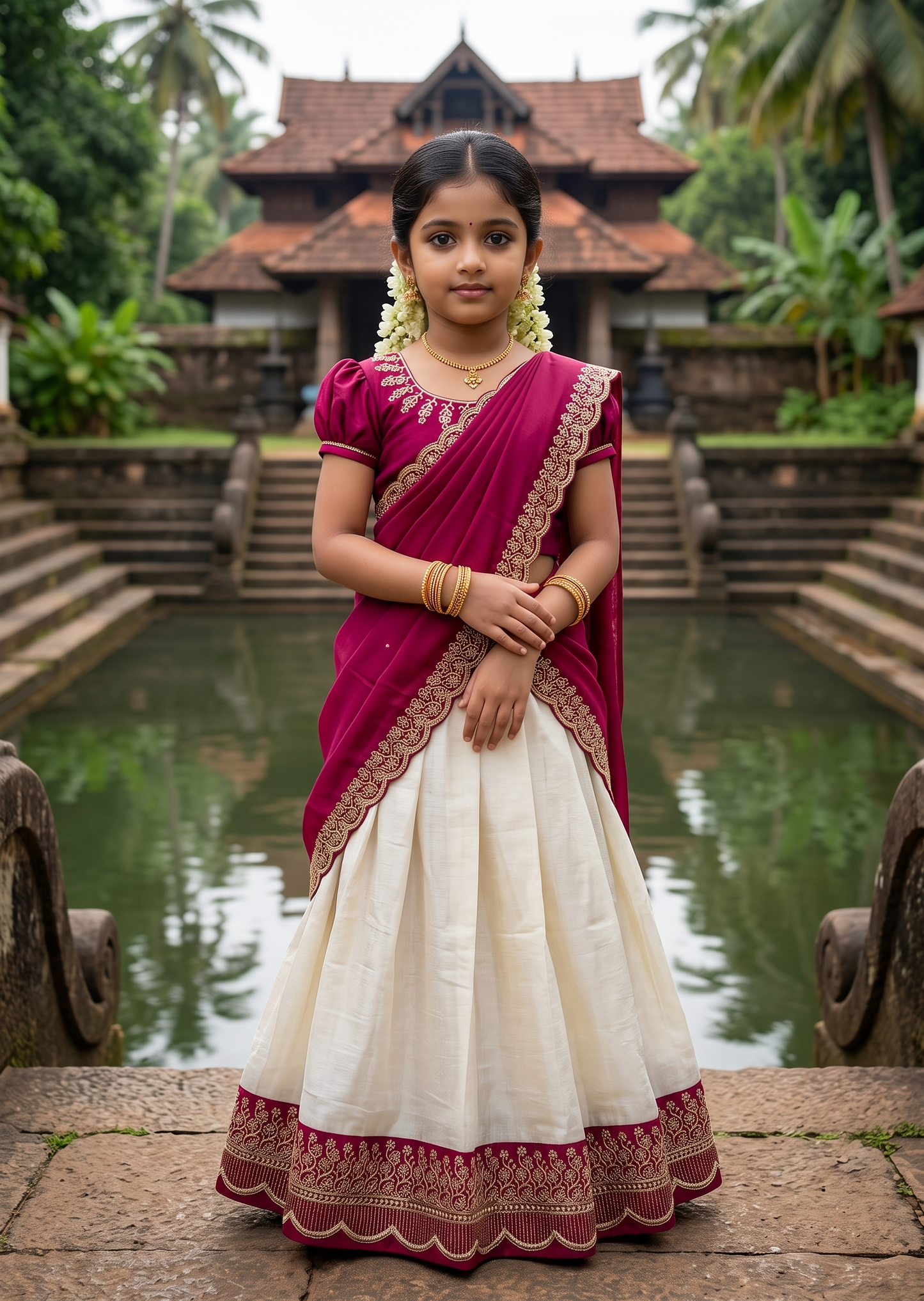 Southloom Stitched Georgette Dhavani Set with Pavada and Magenta Blouse Piece SLKDHAVANI