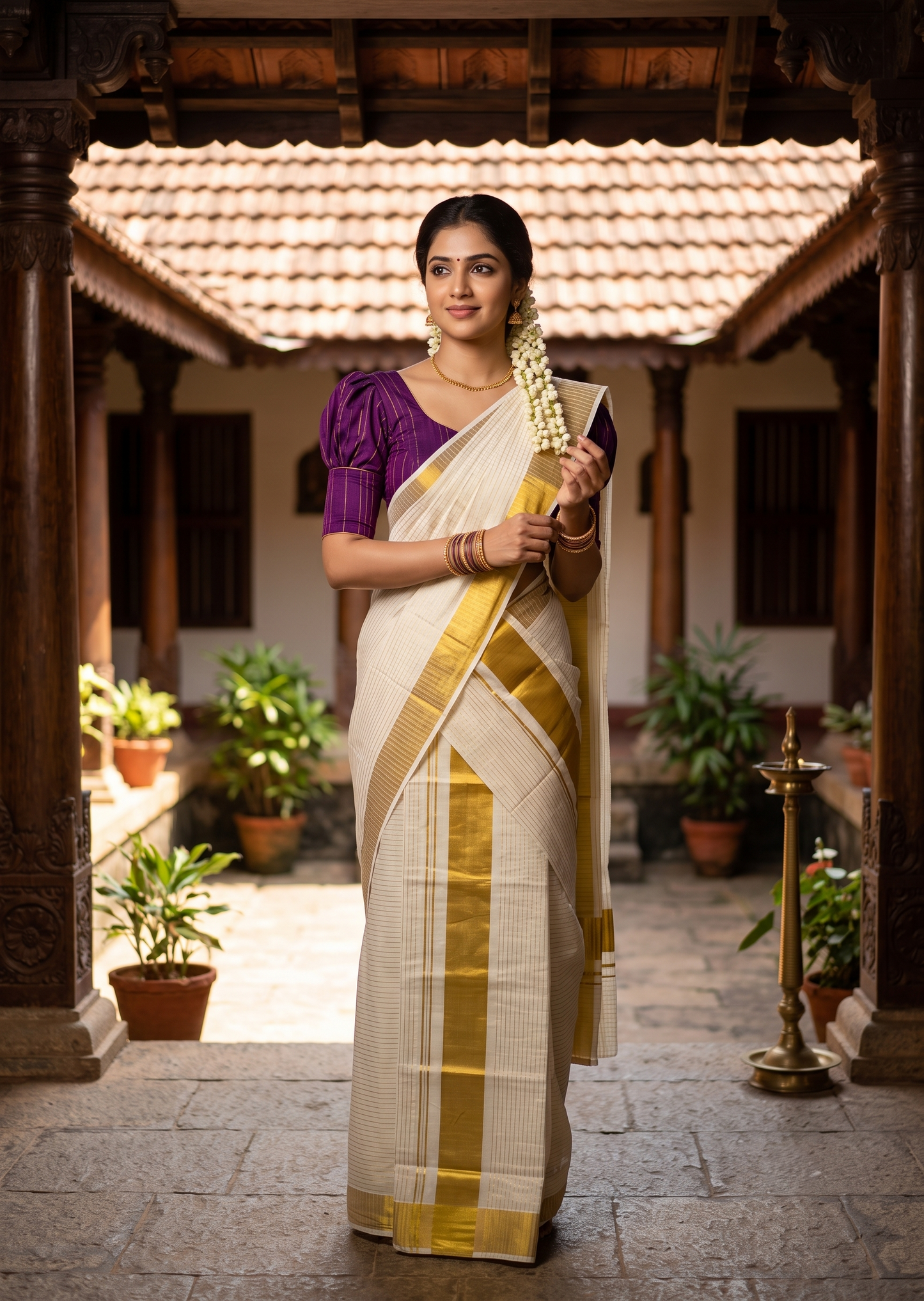 Pure Cotton Kerala Set Mundu with Kasavu Micro Check on Body (Handloom Quality Kasavu Used - 2.80 Mtrs) SL509
