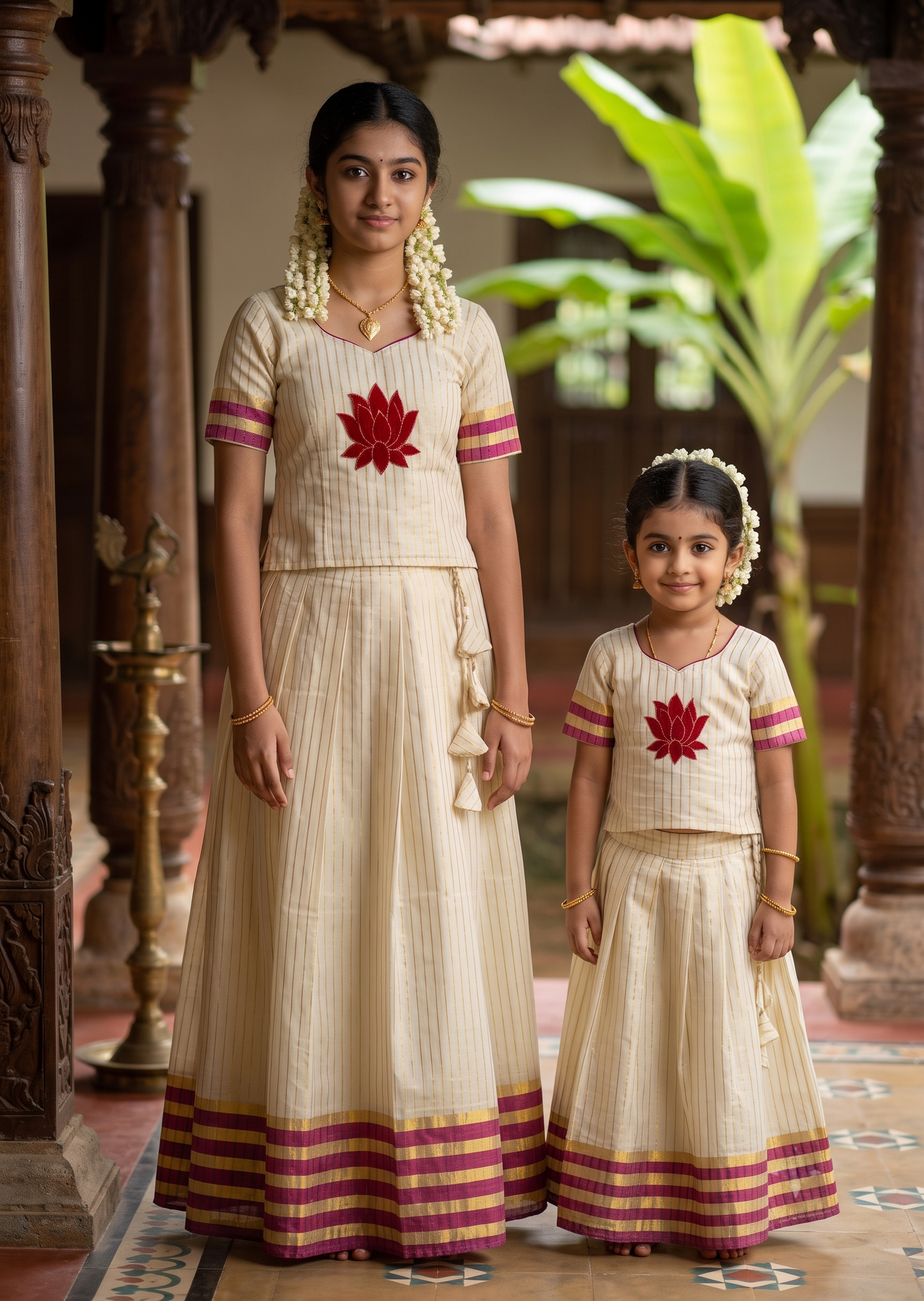 Southloom Kerala Tissue Kasavu Pavada Blouse with for Kids