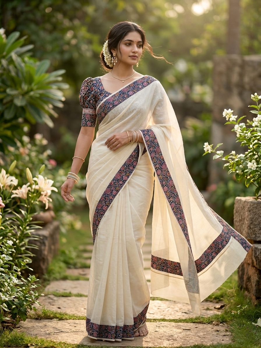 Southloom Cotton Kerala  Saree with Ajrakh Printed