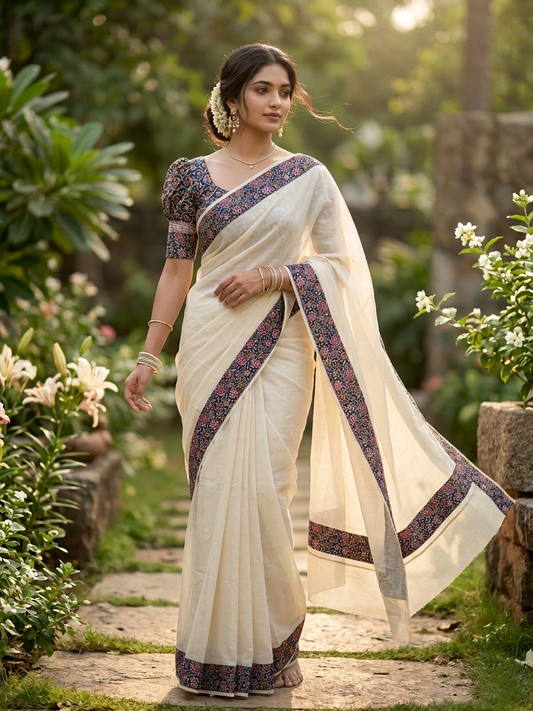 Southloom Cotton Kerala Saree with Ajrakh Printed