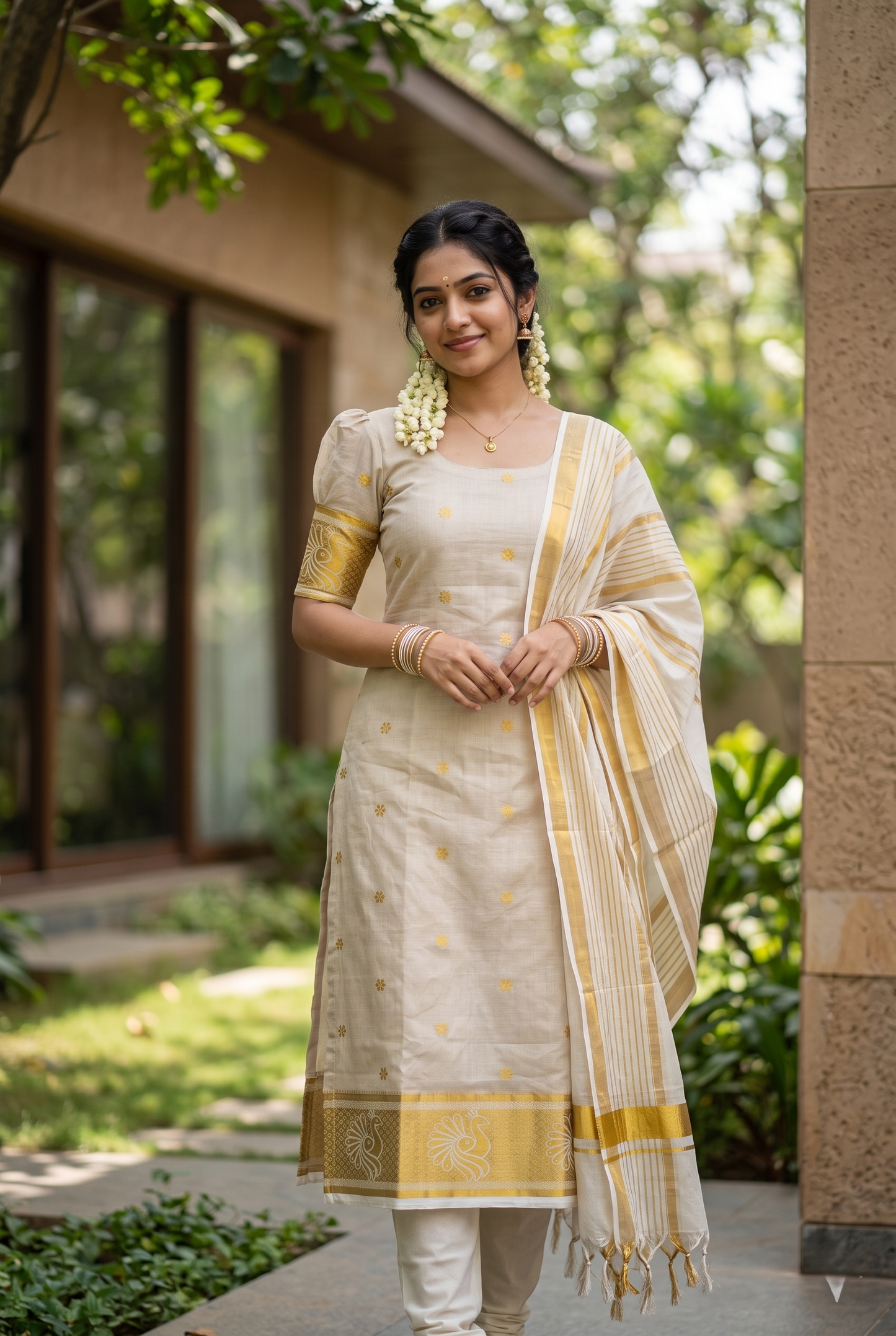 Southloon Tissue Churidar Salwar Suit Unstiched Material with Woven Design in Body &Border (include Lines Shawl / Dupatta) SL601