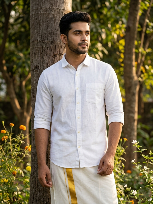 Southloom Cotton Pure White Plain Shirt SLSHIRT 40 FS (L)