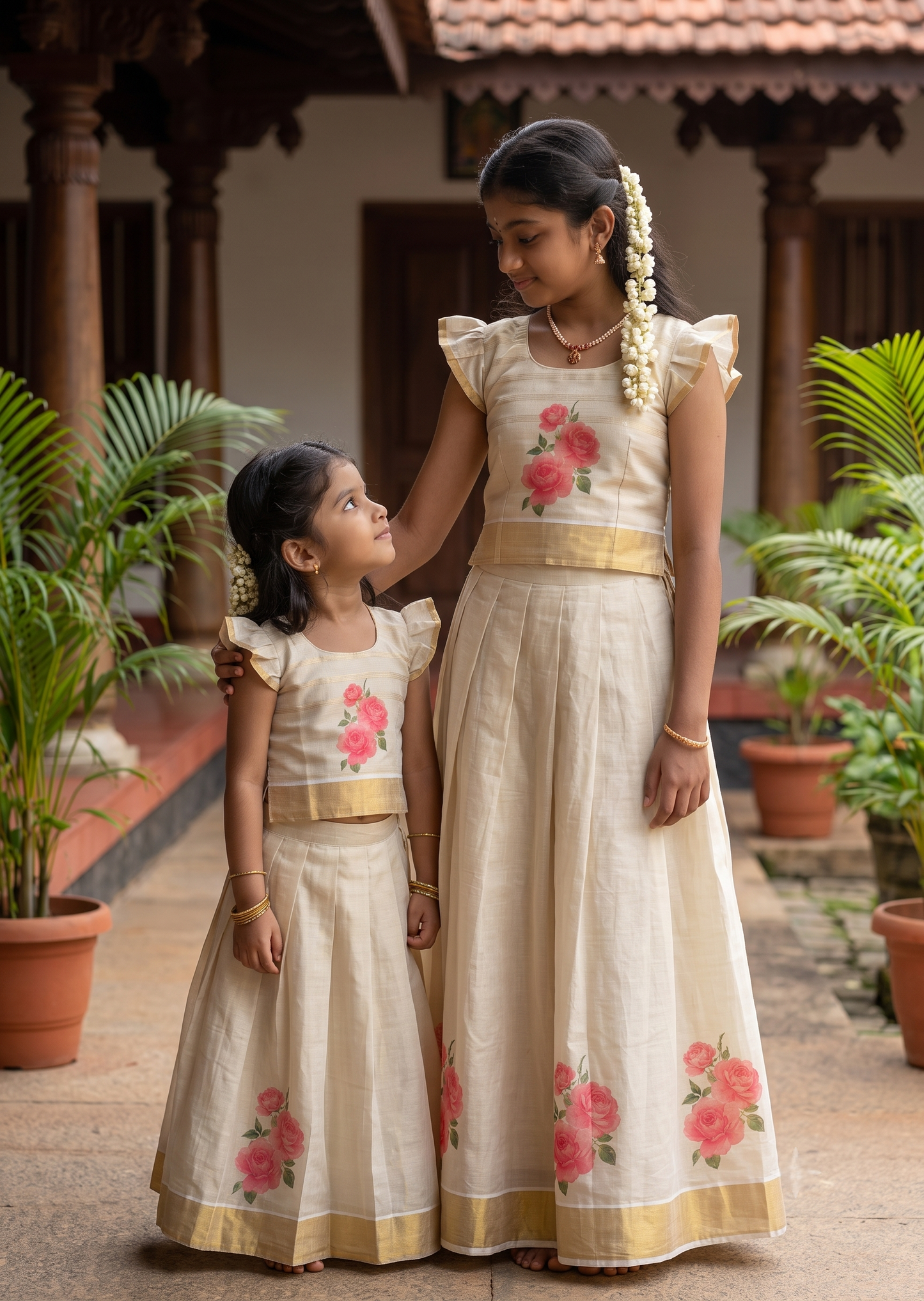 Southloom Kerala Tissue Kasavu Pavada Blouse with for Kids