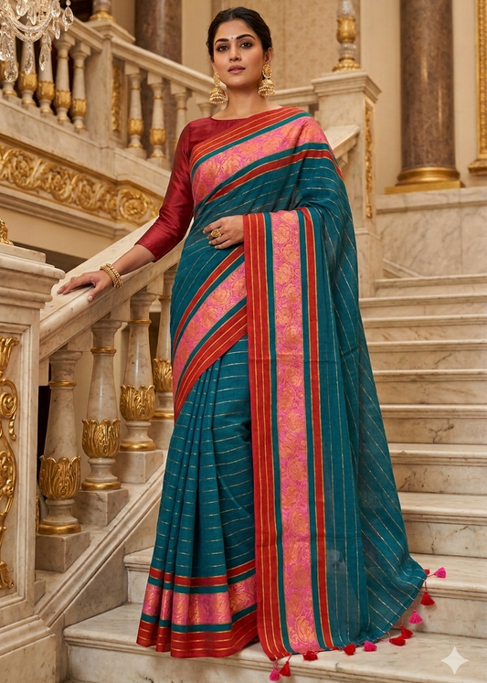 Kerala Mul Cotton Soft Fabric With Kanchi Border Saree SL215