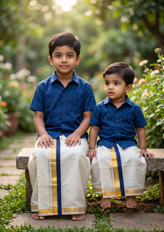 Southloom Tissue Ikat Printed Kids's Combo (Shirt + Velcro Mundu) SLKCOMBO SL602