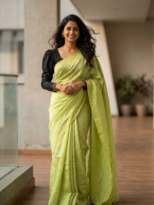 Southloom Tissue Crushed Organza Saree Green
