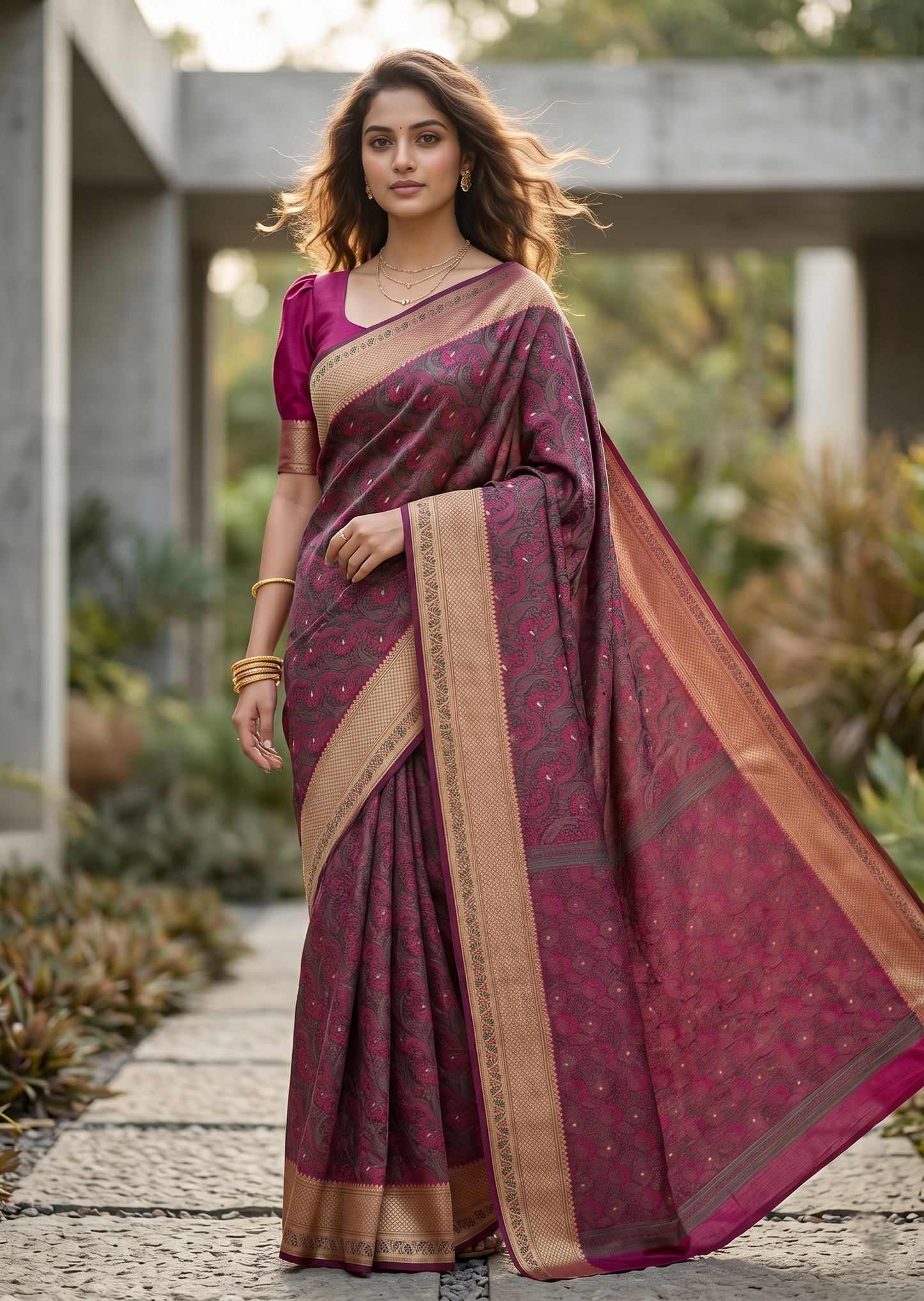 Southloom Resham Work Soft Cotton Banarasi Saree with Woven Work on Body and Borders
