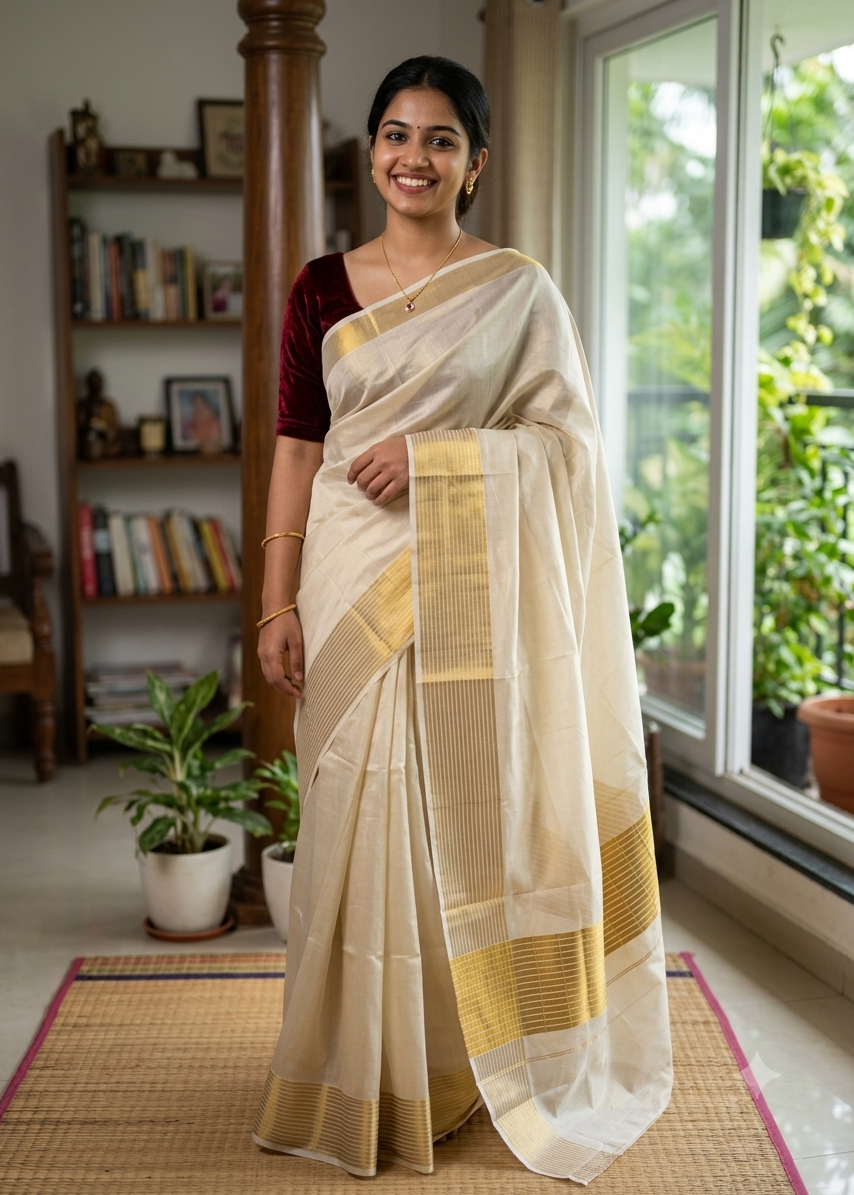 Southloom Kerala Tissue Saree With Kasavu Borders