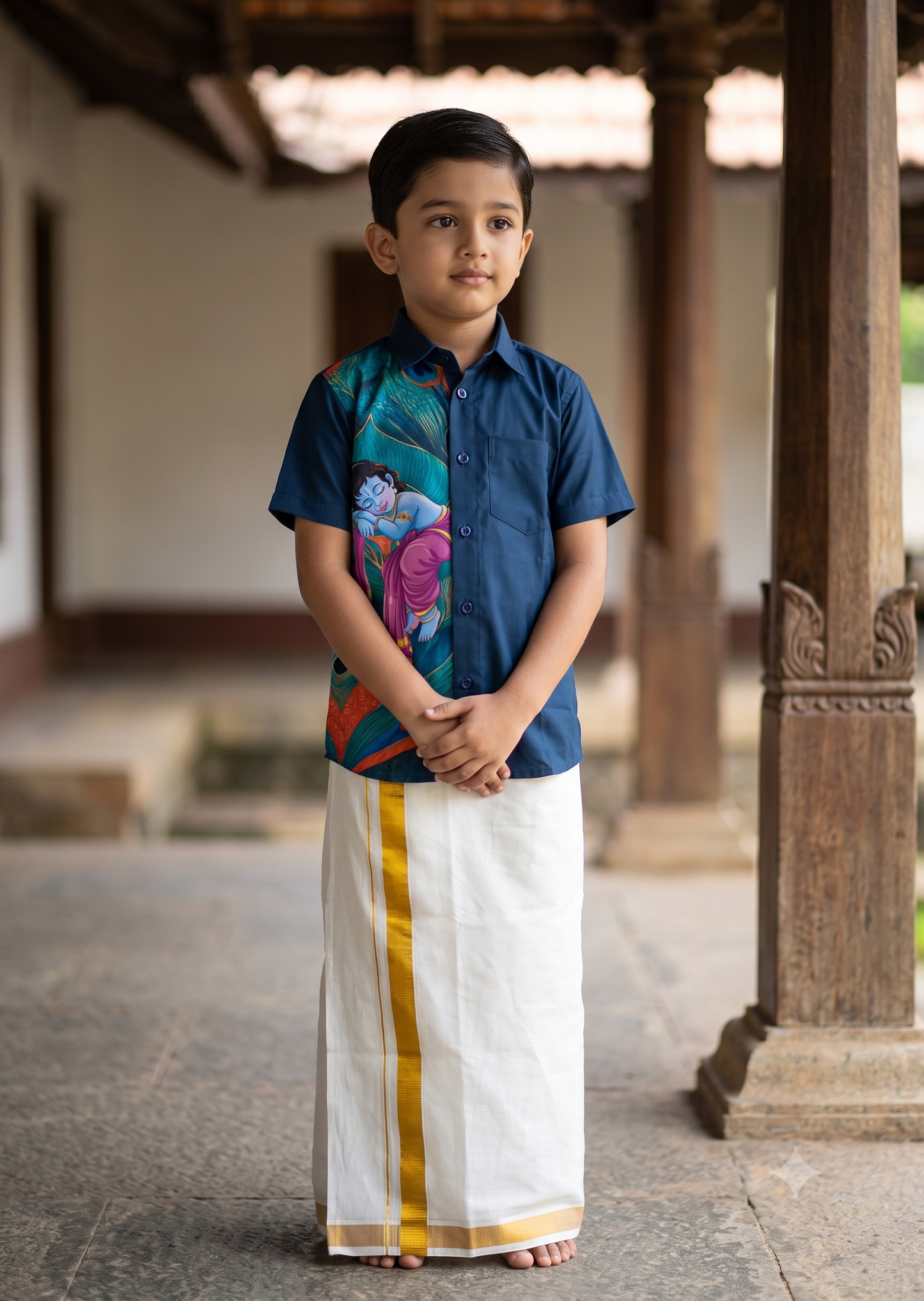 Southloom Cotton Digital Printed Kids's Combo (Shirt + Velcro Mundu) SLKCOMBO