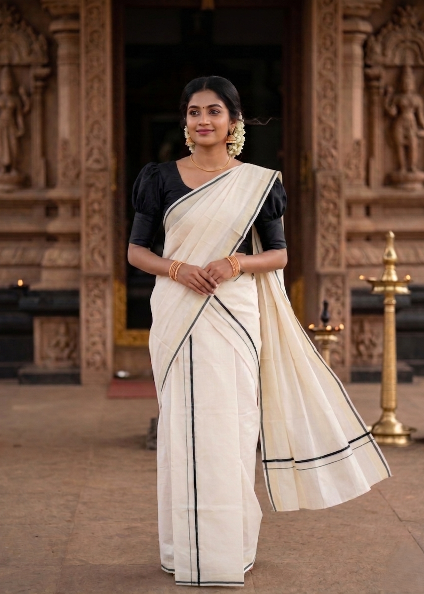 Southloom Puliyilakkara Set Mundu (Black) 2.80 mtrs SL136