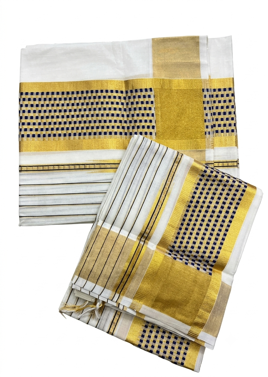 Southloom Cotton Handloom Set Mundu (Royal Blue) SL619