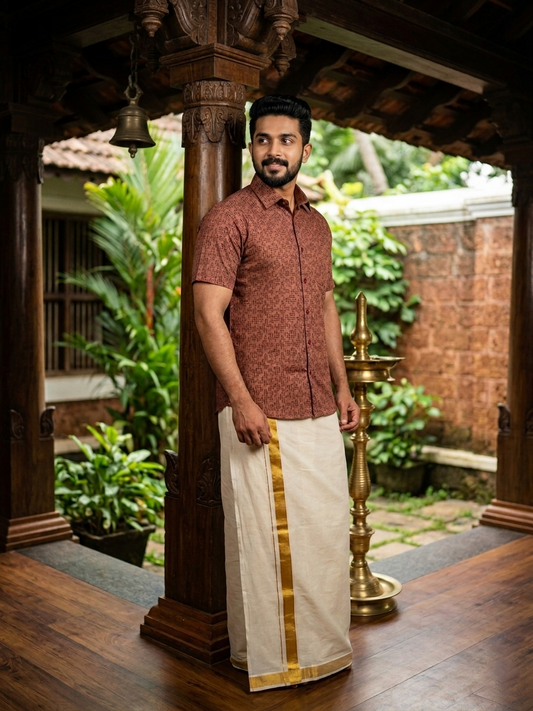 Pure Cotton Brown Printed Shirt SLSHIRT 38 HS