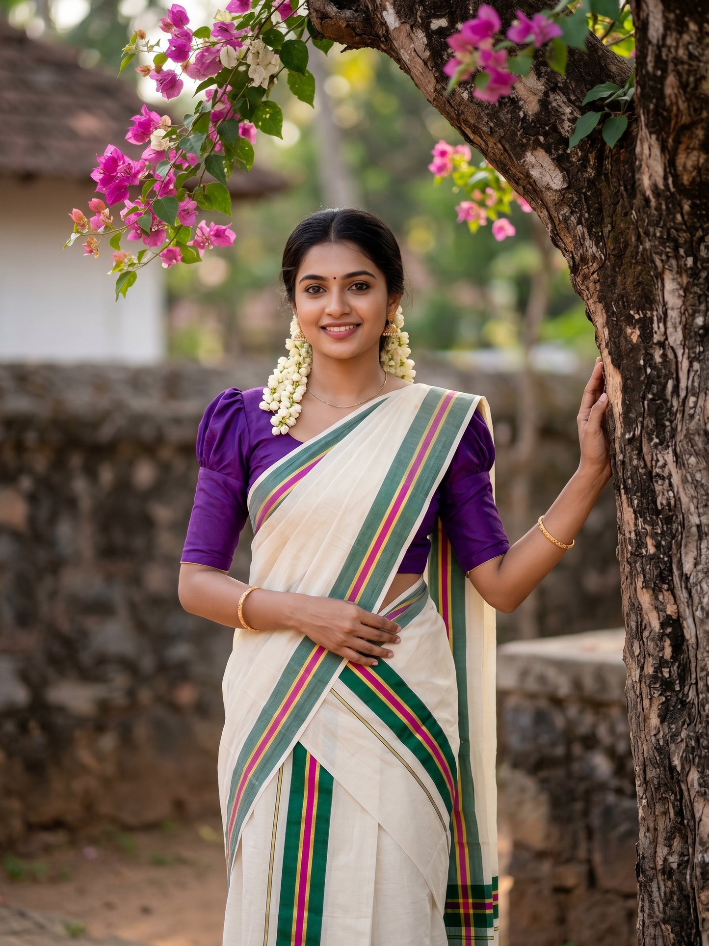 Southloom Kerala Mulloth Cotton Single Mundum Neriyathum with Multicolor Border In 2.80 Mtrs SL243