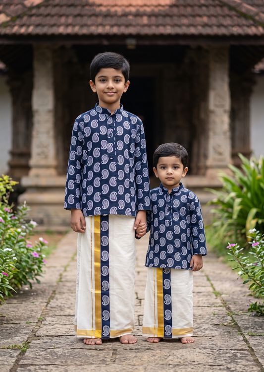 Southloom Cotton Ajrakh Printed Kids's Combo (Shirt + Velcro Mundu) SLKCOMBO SL605