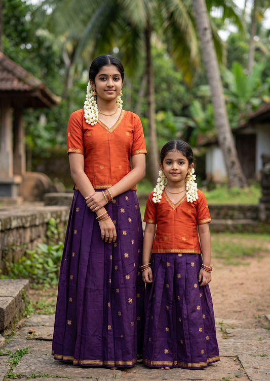Southloom Kerala Cotton Kasavu Pavada Blouse with for Kids SL583