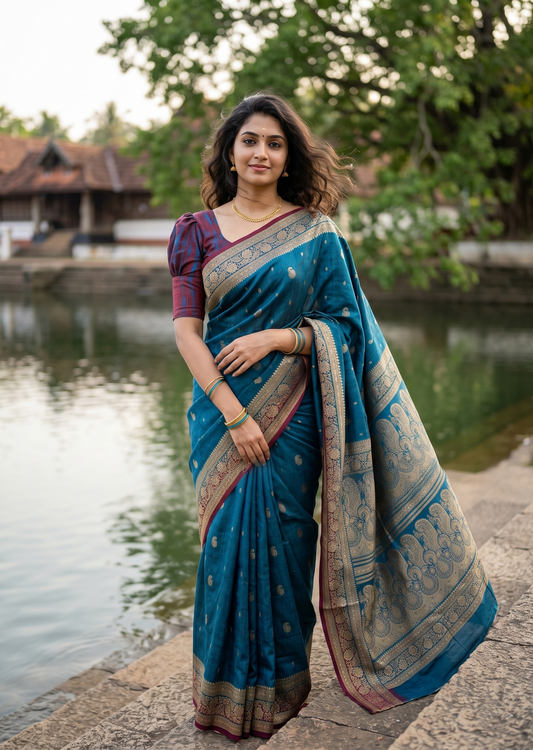 Southloom Muslin Cotton Saree With Floral Prints on the Body and Borders