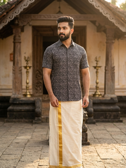 Southloom Pure Cotton Black Printed Shirt SLSHIRT 38 HS