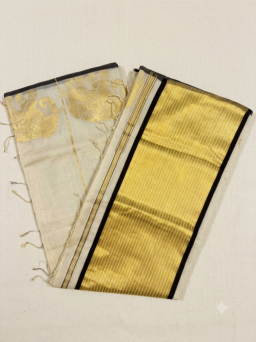 Southloom Premium Balaramapuram Handloom Tissue Saree With Deer Design SL575