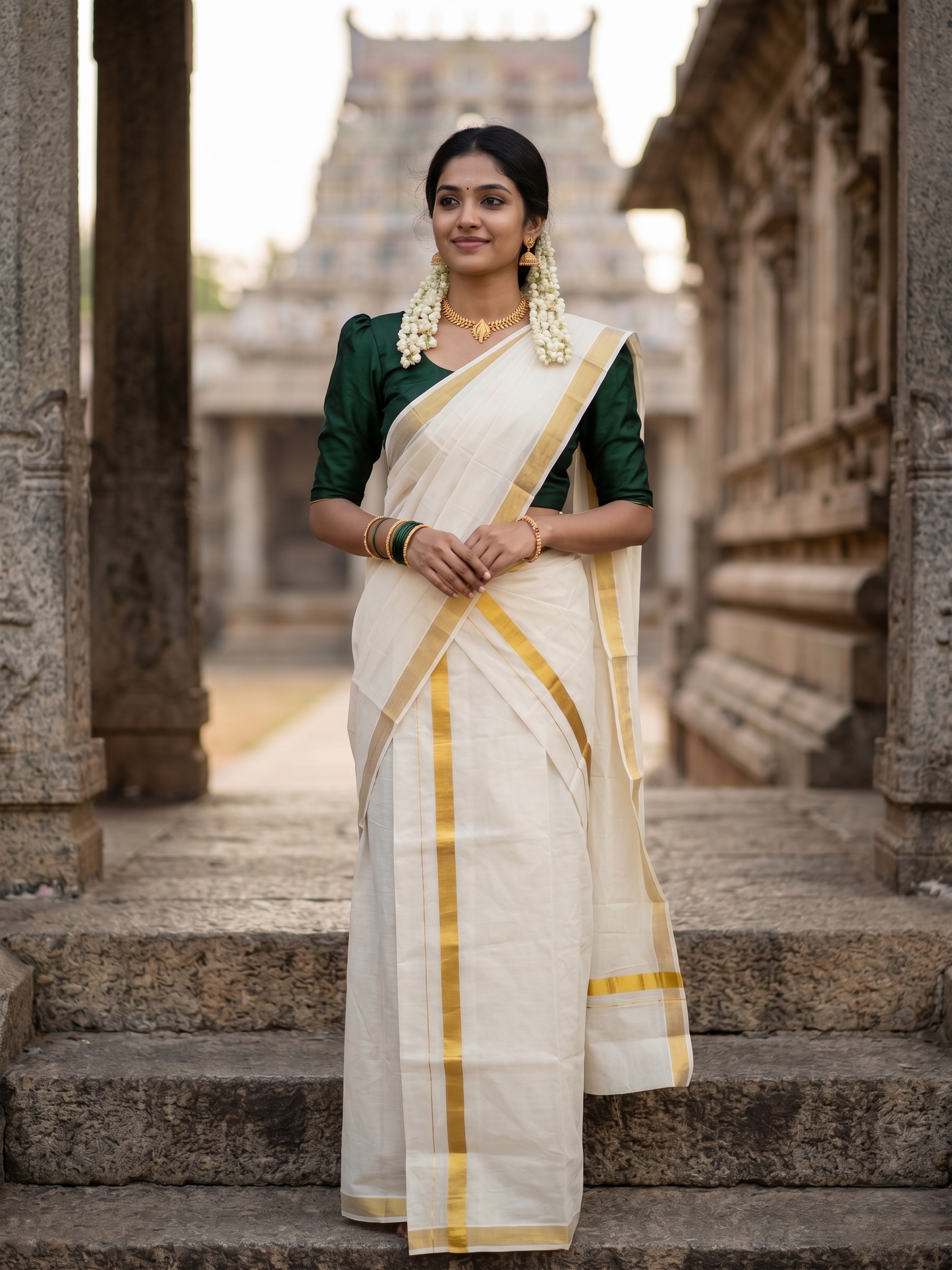 Southloom Kerala Cotton Single Set Mundu (Mundum Neriyathum) with  Kasavu Border