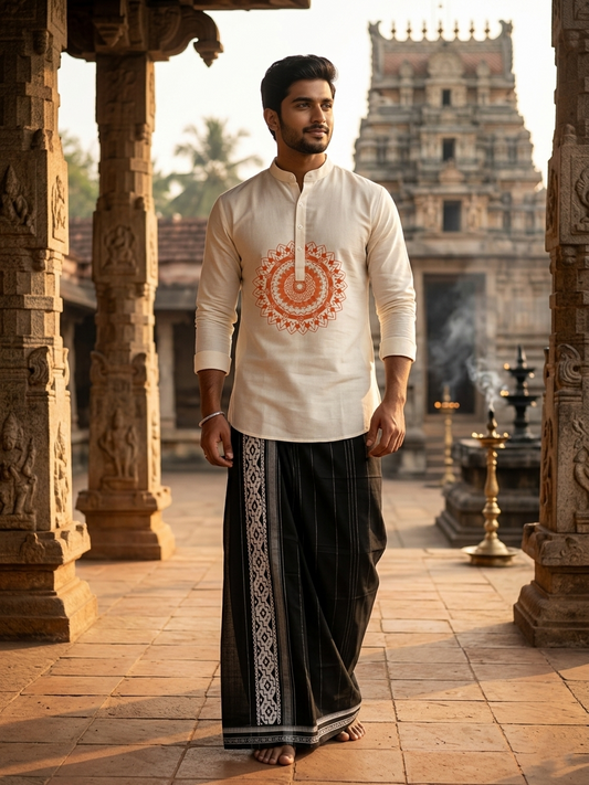 Southloom White Short Cotton Kurta Shirt for Men