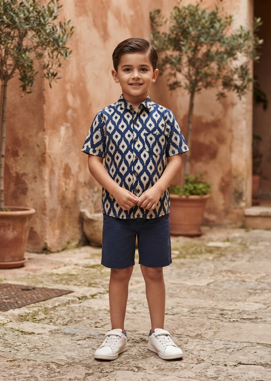 Southloom Pure Cotton Jaipur Printed Shirt For Kids Half Sleeves SL607