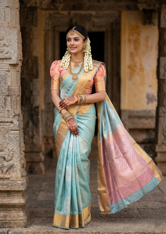 Southloom Pure Handloom Bridal Kanchipuram Silk Saree with Butta Work
