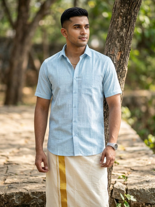 Pure Cotton Blue Plain Shirt SLSHIRT 48 HS