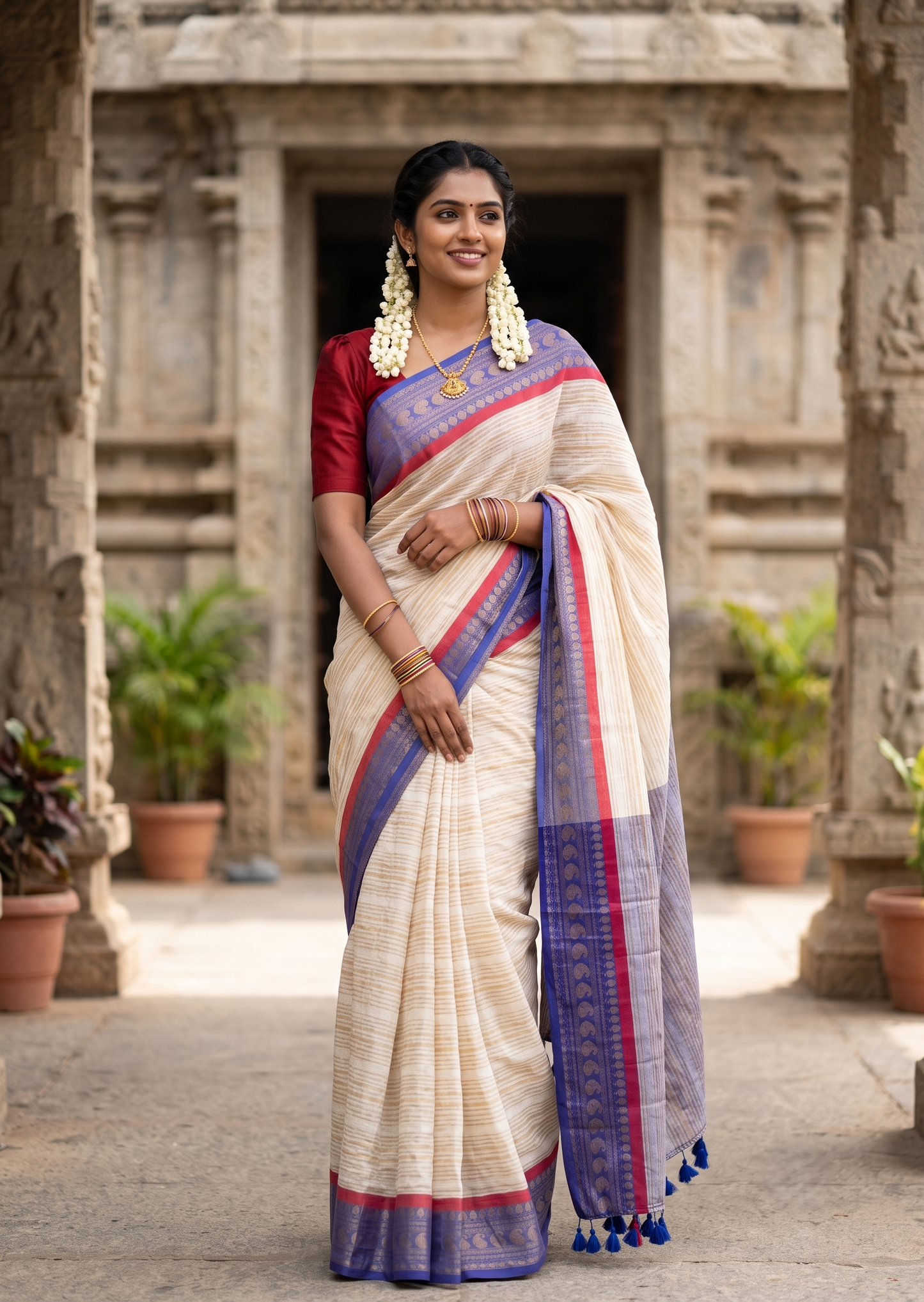 Southloom Mul Cotton 120 x 120 Soft Fabric Saree SL215