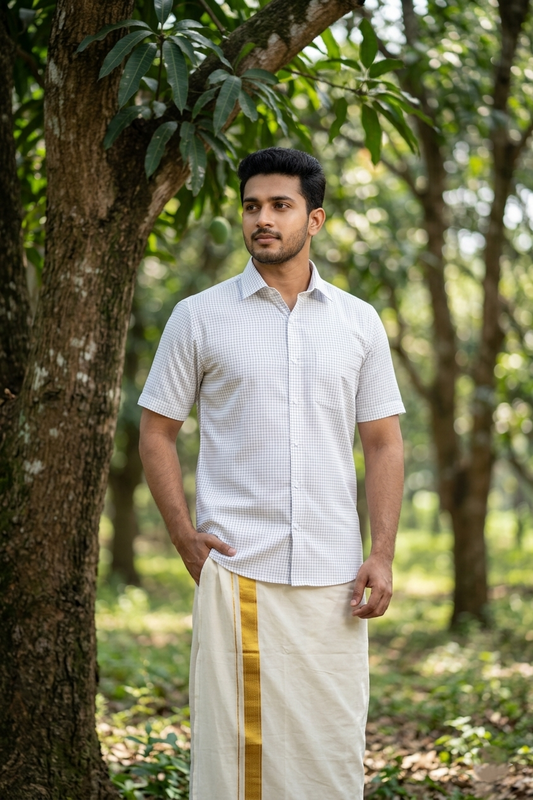 Pure Cotton Blue Shirt with Micro Checks SLSHIRT 46 HS