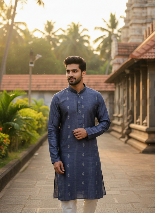 Southloom Semi Silk Short Kurta for Men in Grey Colour