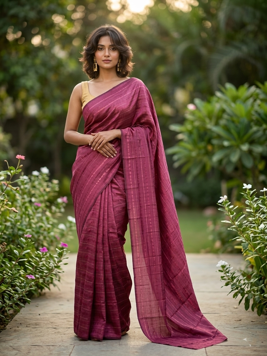Southloom Desginer Vichithra Silks Saree in Dark Pink