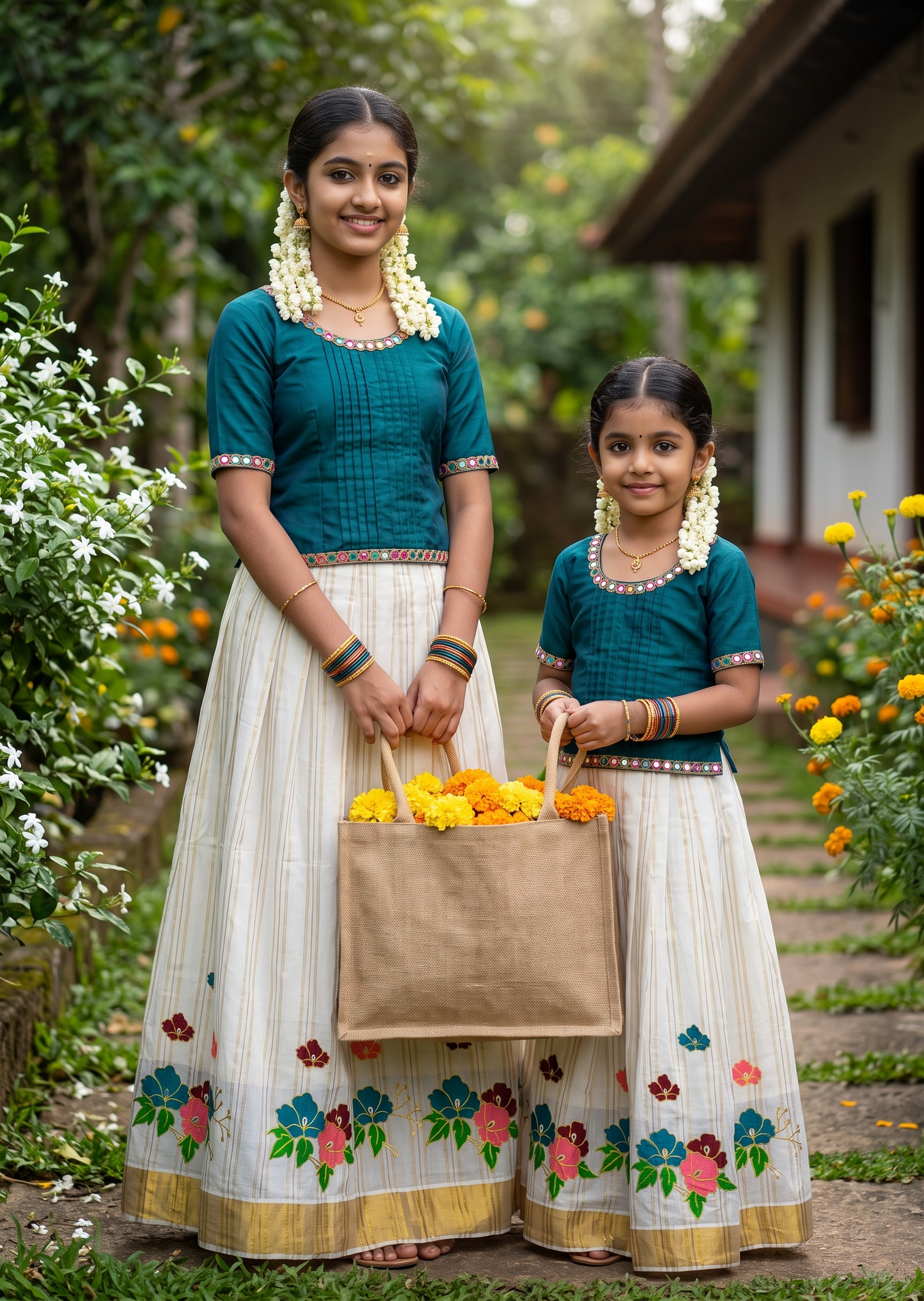 Southloom Kerala Cotton Kasavu Pavada Blouse with for Kids