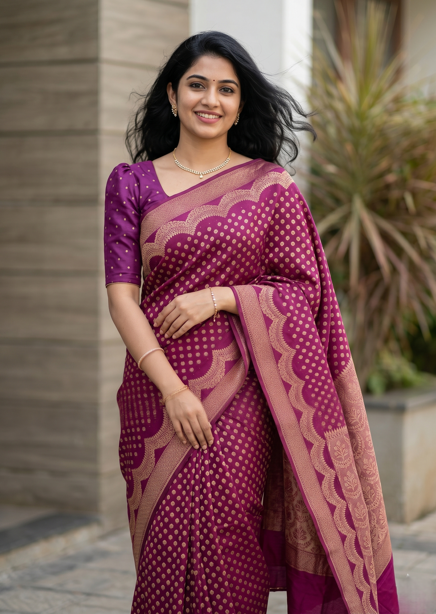 Southloom Munga Silk Saree with Woven Work on Body and Borders (Purple)