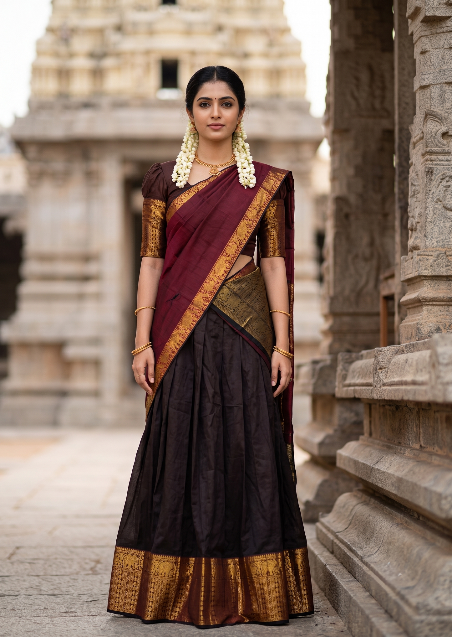 Kerala Southloom Semi UnStitched Kanchi Cotton Dhavani Set with Pavada and Blouse Piece SL585