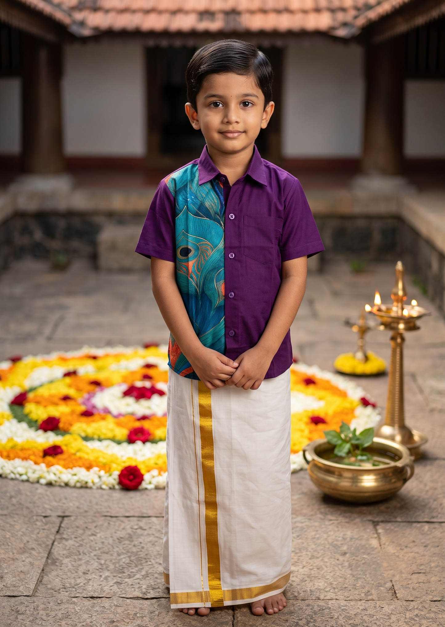 Southloom Cotton Digital Printed Kids's Combo (Shirt + Velcro Mundu) SLKCOMBO