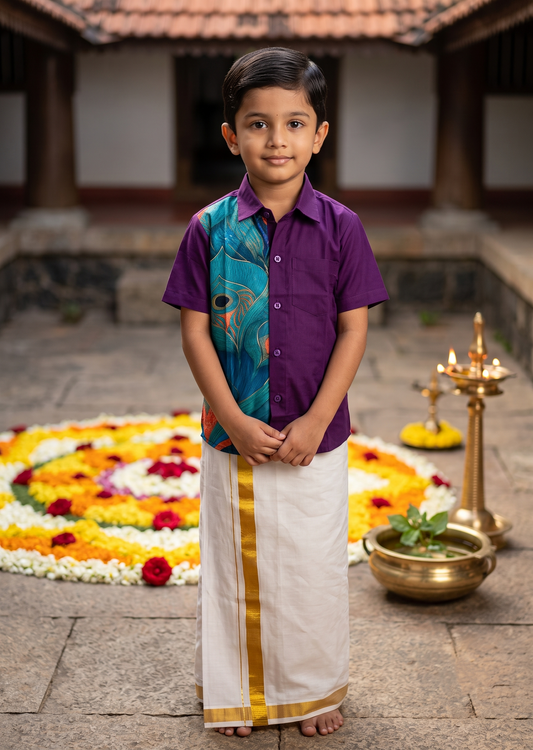 Southloom Cotton Digital Printed Kids's Combo (Shirt + Velcro Mundu) SLKCOMBO