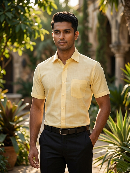 Southloom Pure Cotton Pastel Yellow Lines Shirt SLSHIRT 48 HS
