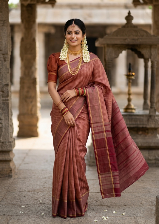 Southloom Pure Handloom Bridal Kanchipuram Silk Saree with Korvai Work