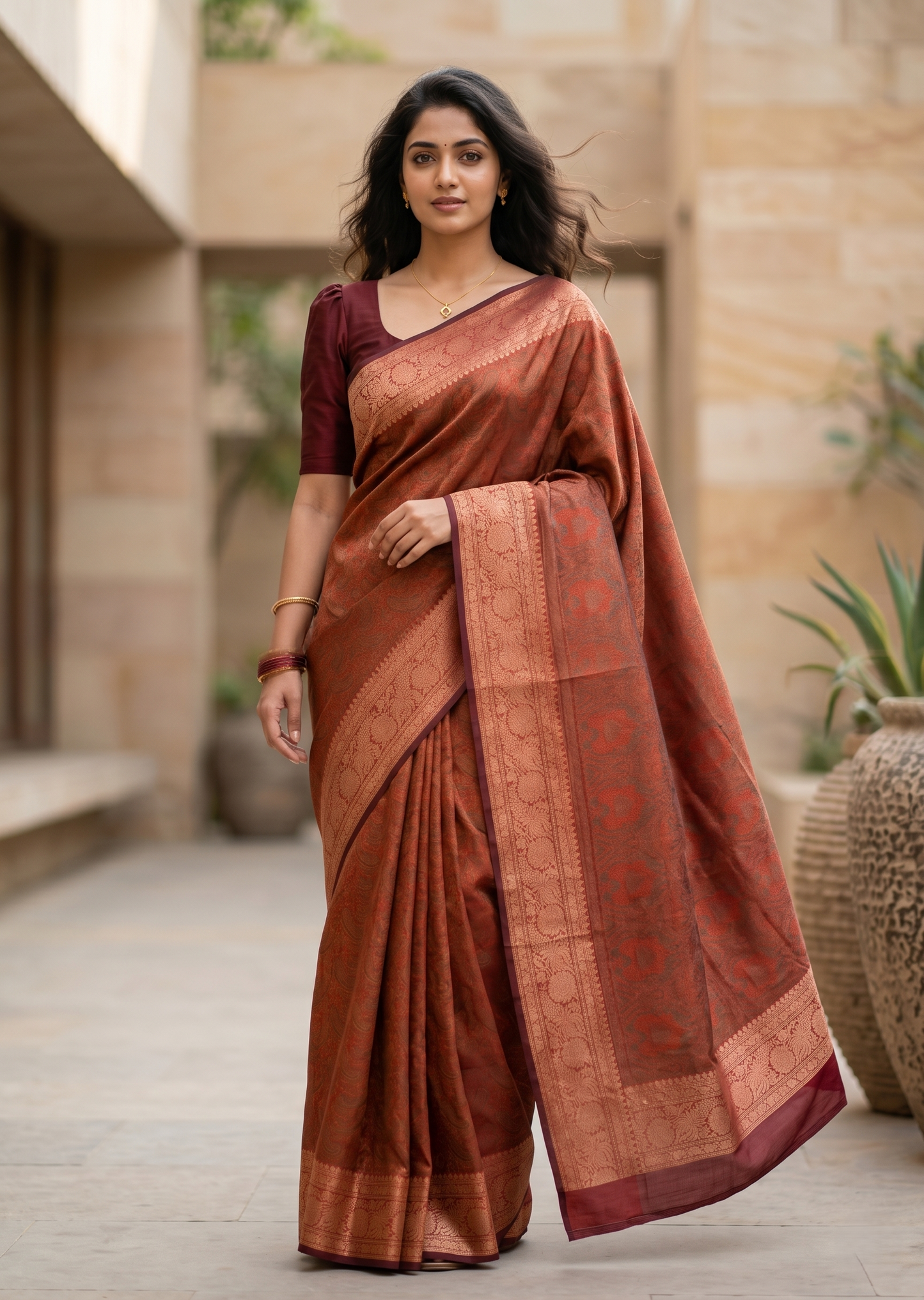 Southloom Resham Work Soft Cotton Banarasi Saree with Woven Work on Body and Borders